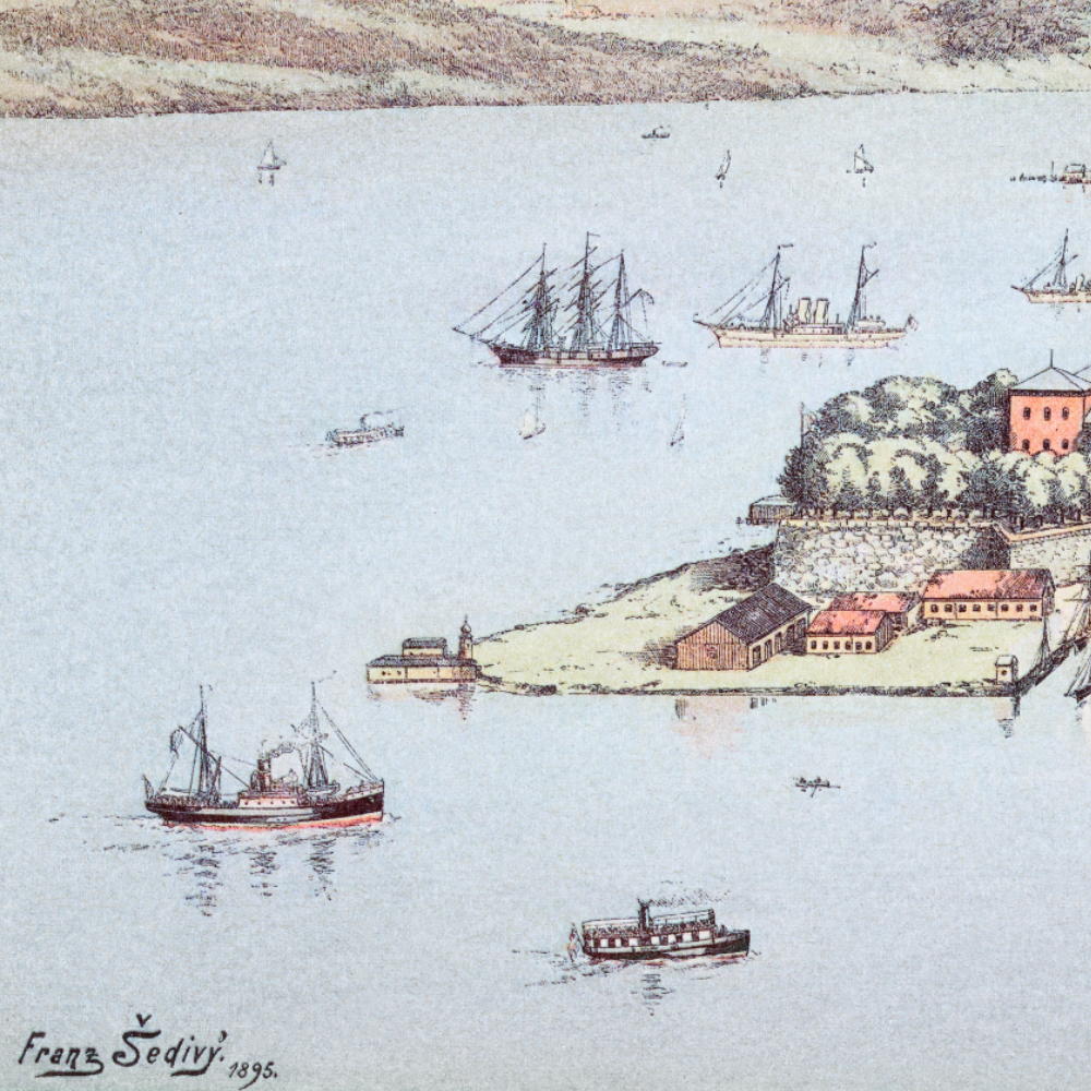 Kristiania i fugleperspektiv 1895 (Franz Šedivý) i original størrelse (120x38 cm)