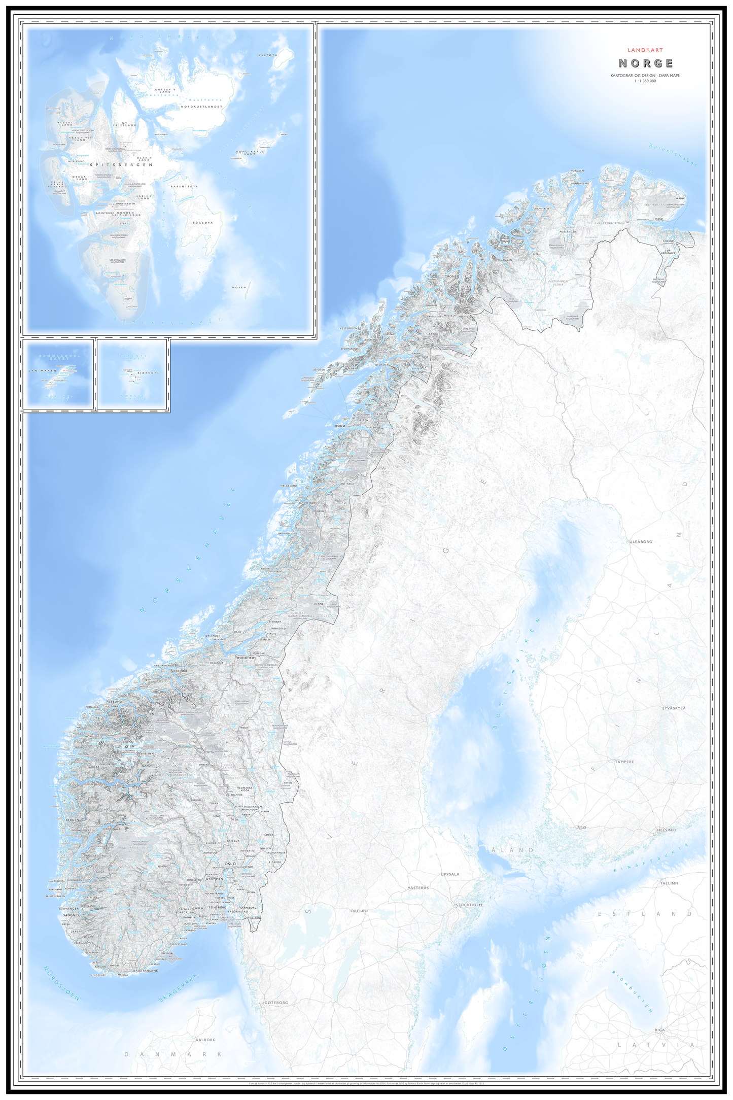 Norgeskart stort med nasjonalparker (1,5x1,0m)