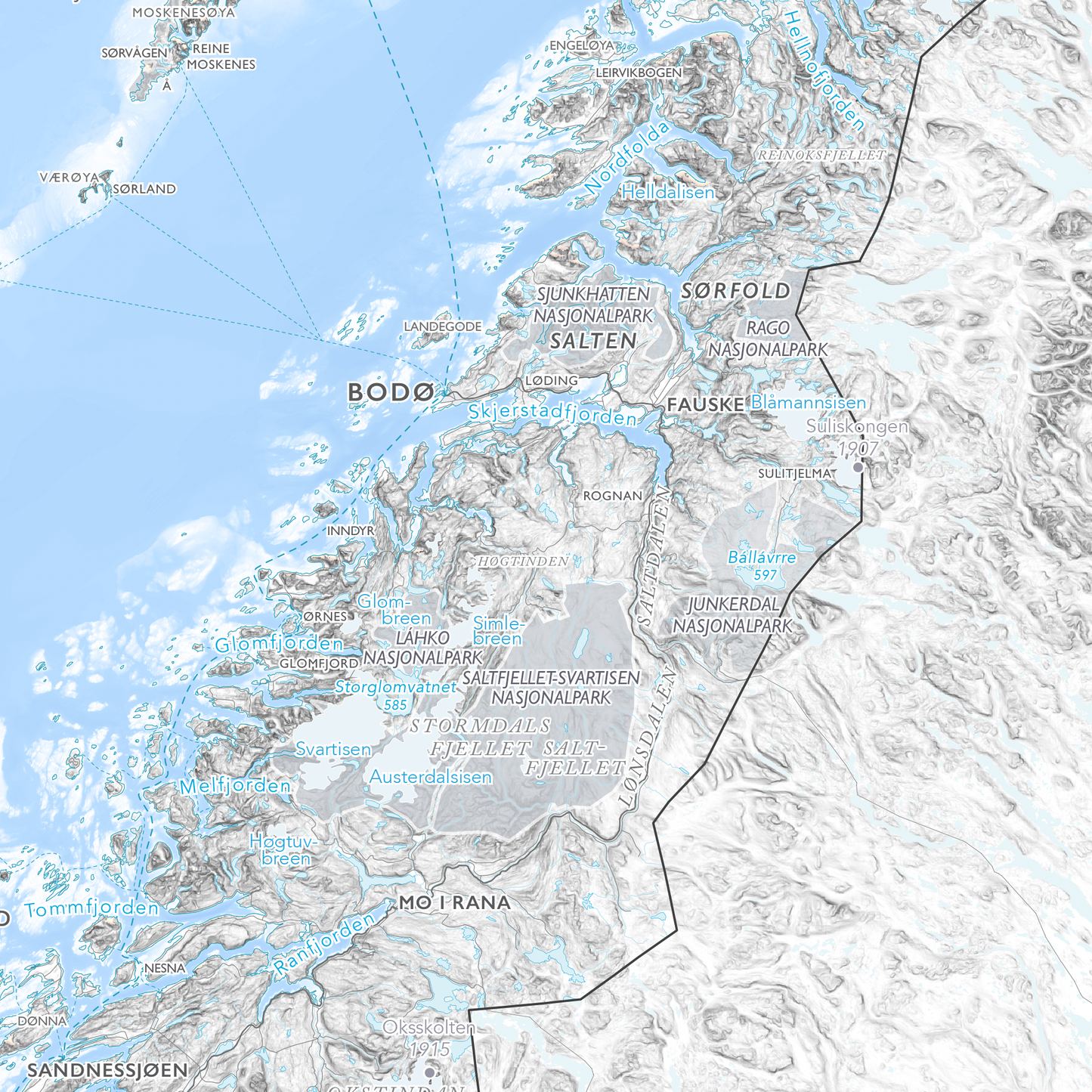 Norgeskart stort med nasjonalparker (1,5x1,0m)