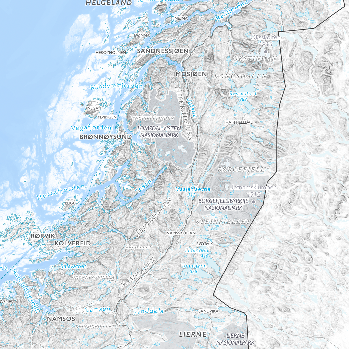 Norgeskart stort med nasjonalparker (1,5x1,0m)
