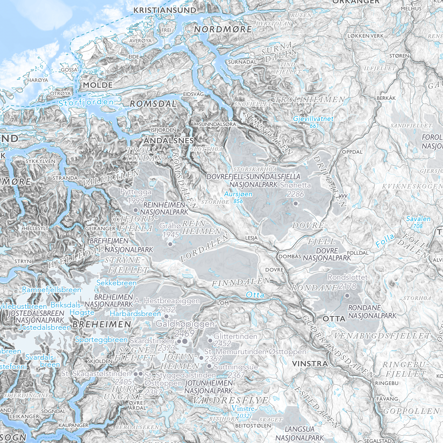 Norgeskart stort med nasjonalparker (1,5x1,0m)