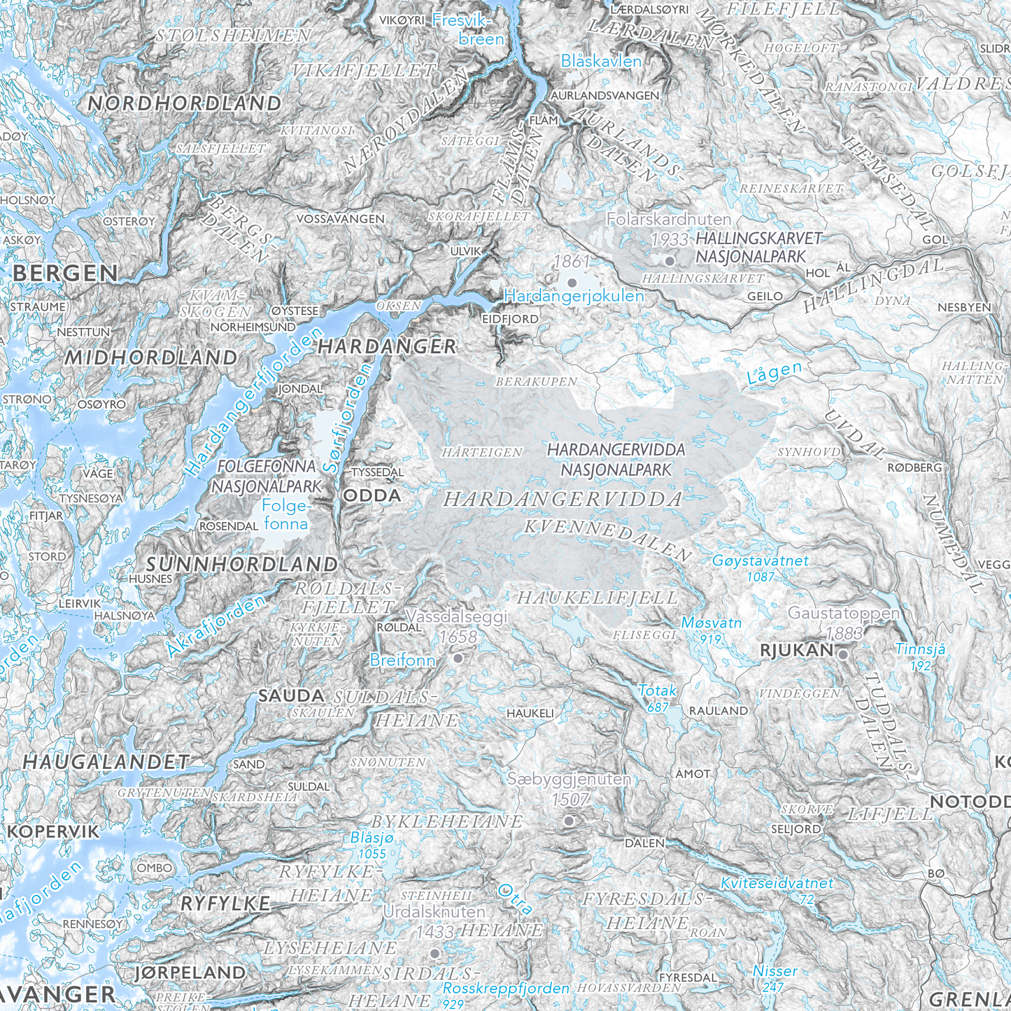 Norgeskart stort med nasjonalparker (1,5x1,0m)