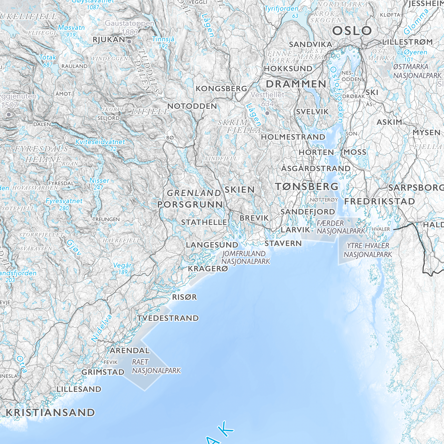 Norgeskart stort med nasjonalparker (1,5x1,0m)