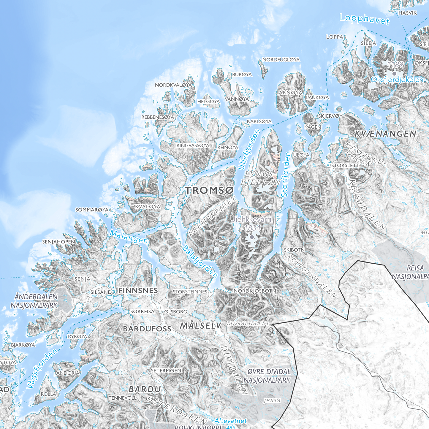 Norgeskart stort med nasjonalparker (1,5x1,0m)