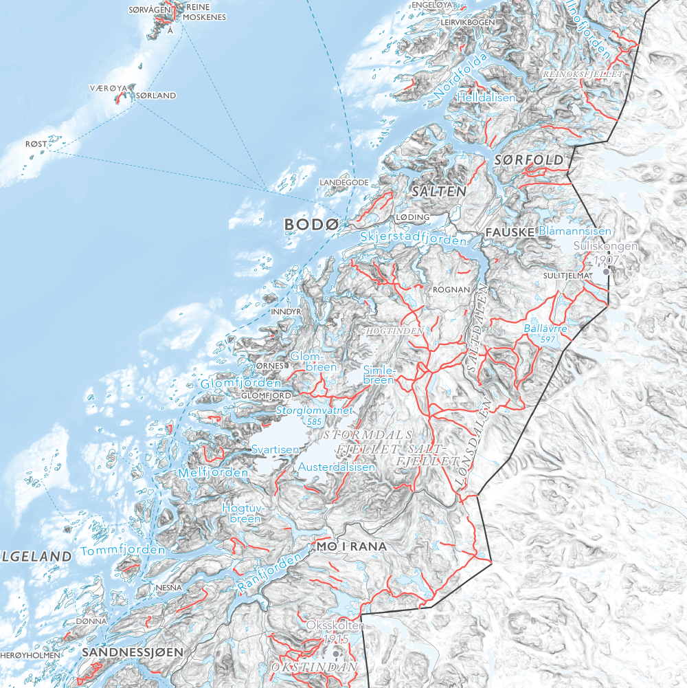 Norgeskart stort med turstier (1,5x1,0m)