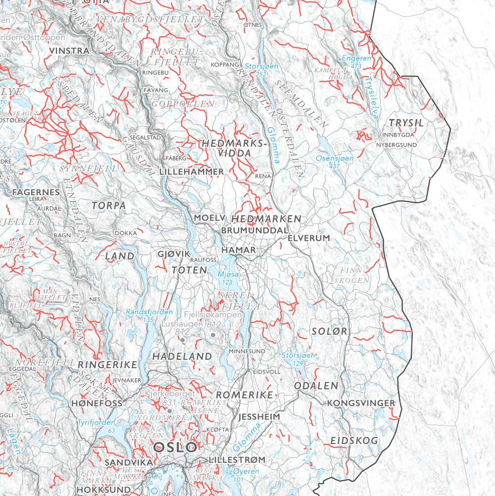 Norgeskart stort med turstier (1,5x1,0m)