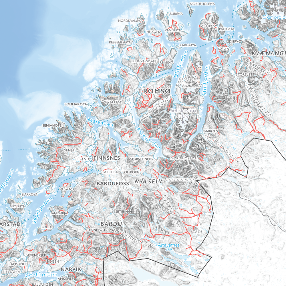 Norgeskart stort med turstier (1,5x1,0m)