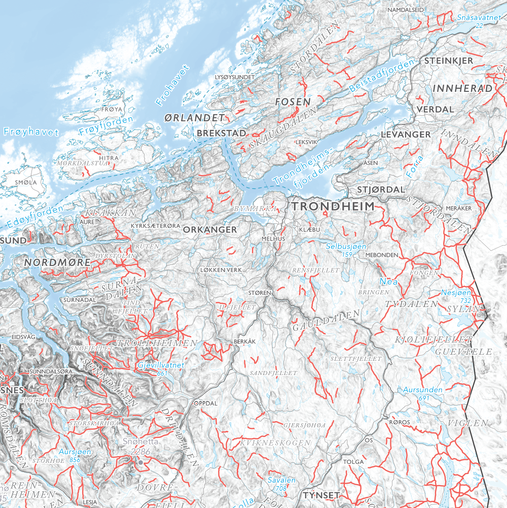 Norgeskart stort med turstier (1,5x1,0m)