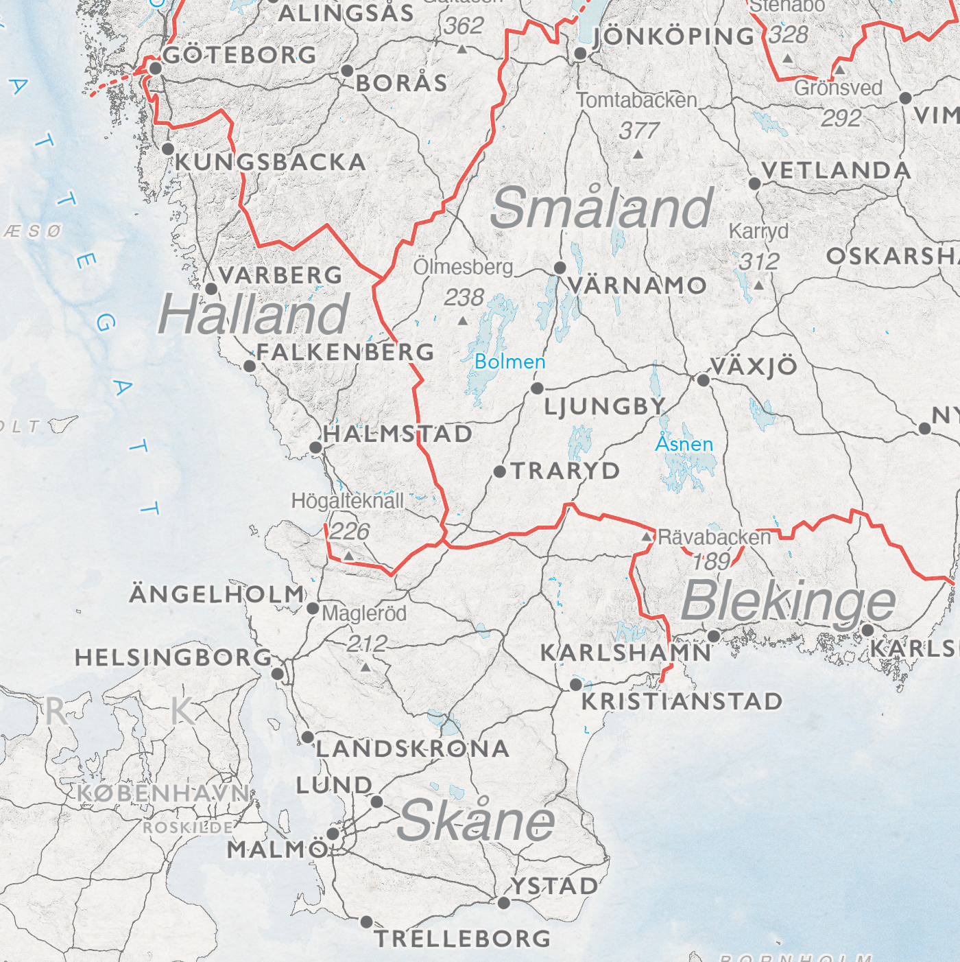 Kart over Sverige med landskap