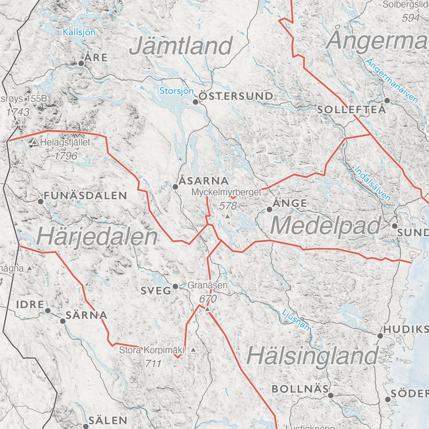 Kart over Sverige med landskap