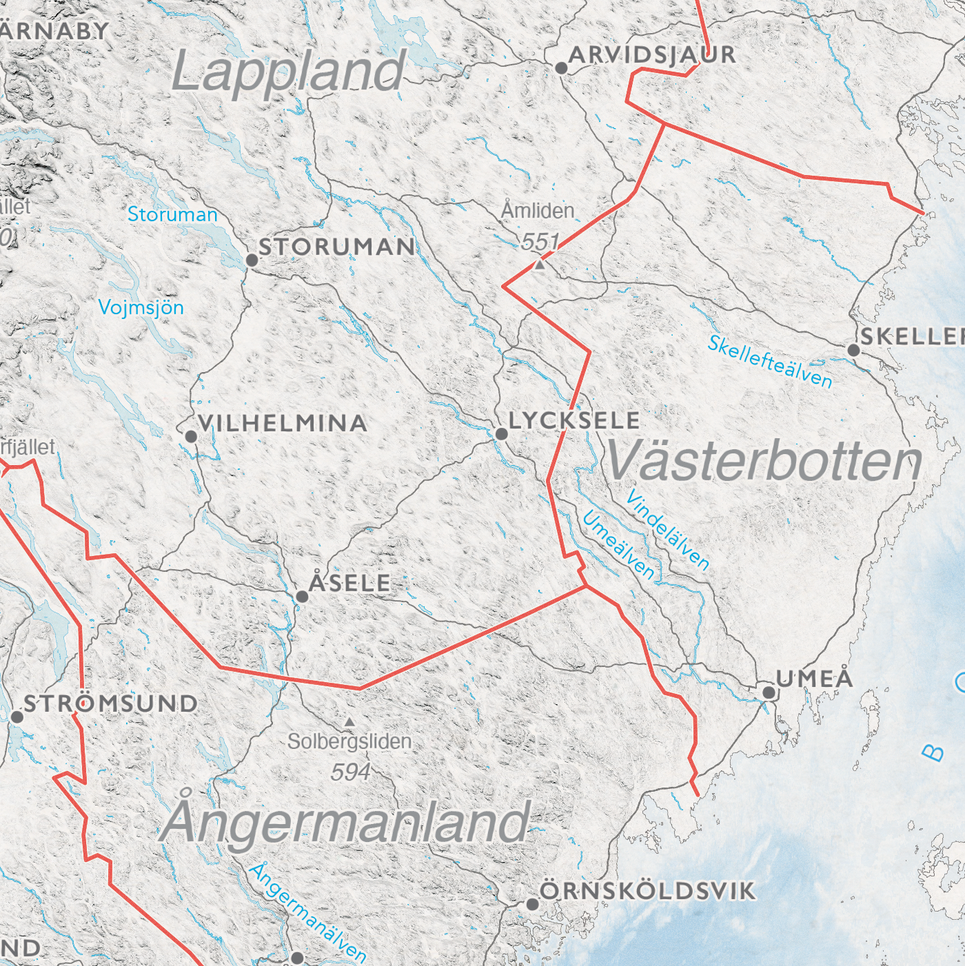 Kart over Sverige med landskap