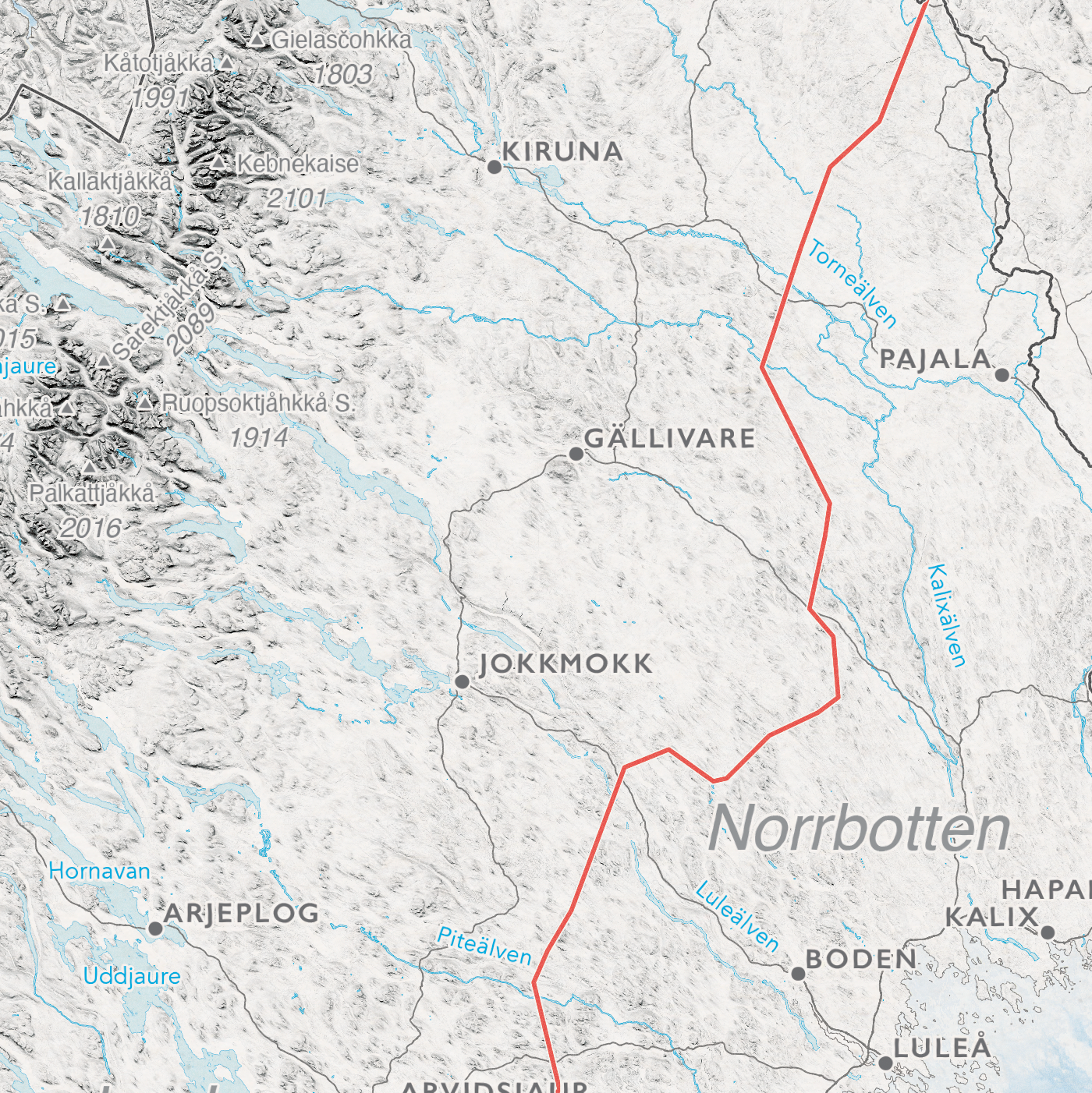 Kart over Sverige med landskap