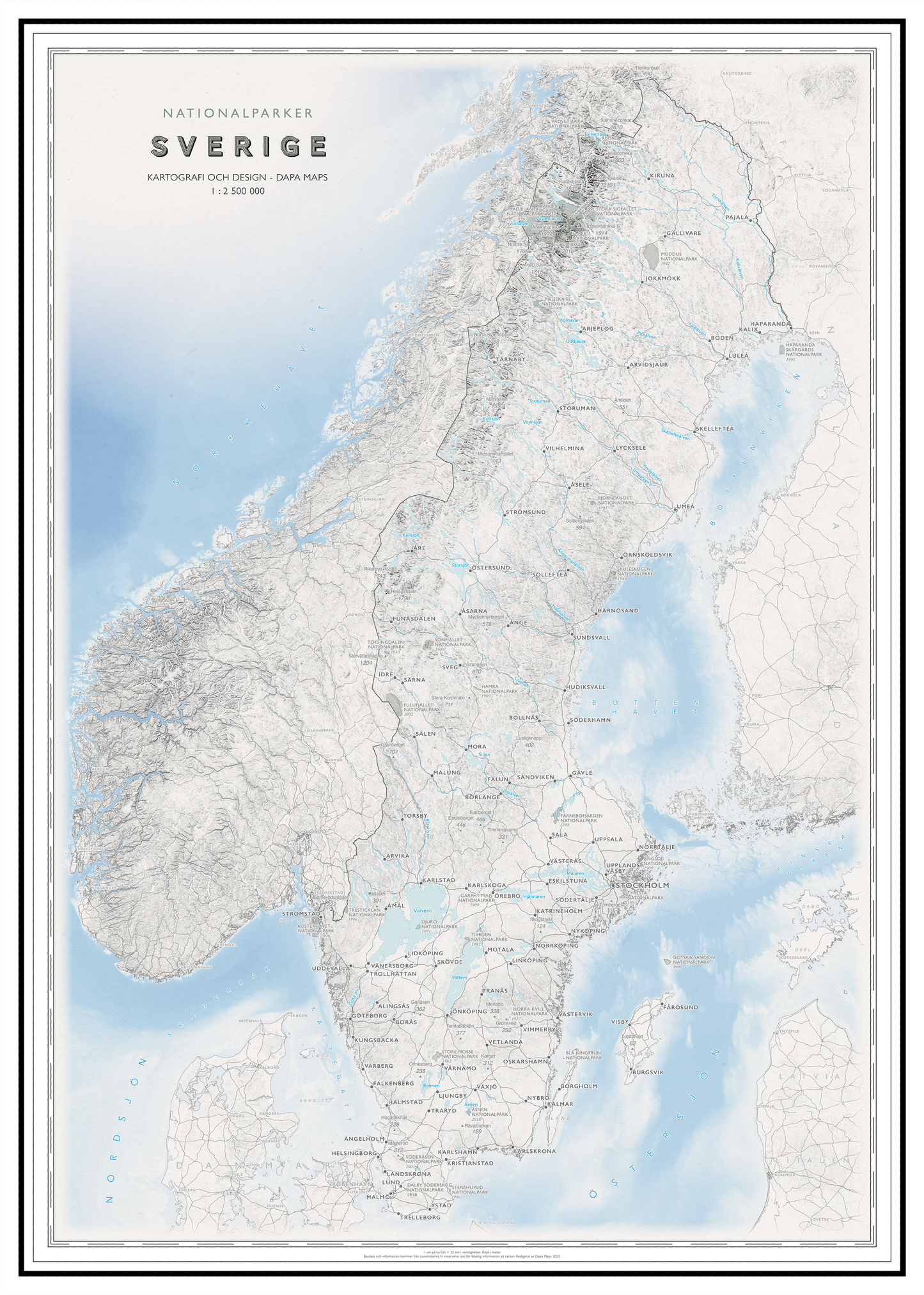 Kart over Sverige med nasjonalparker