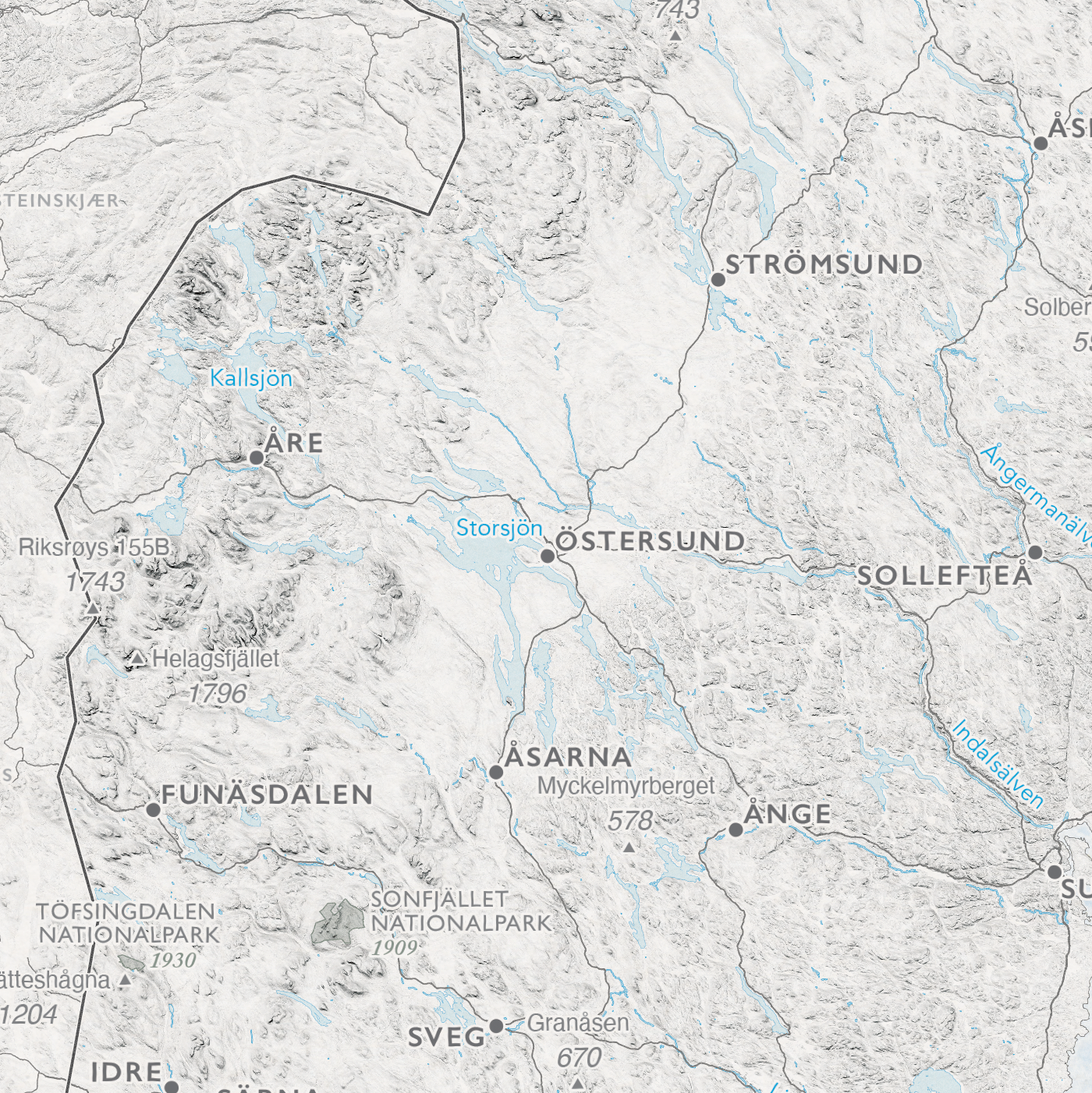 Kart over Sverige med nasjonalparker