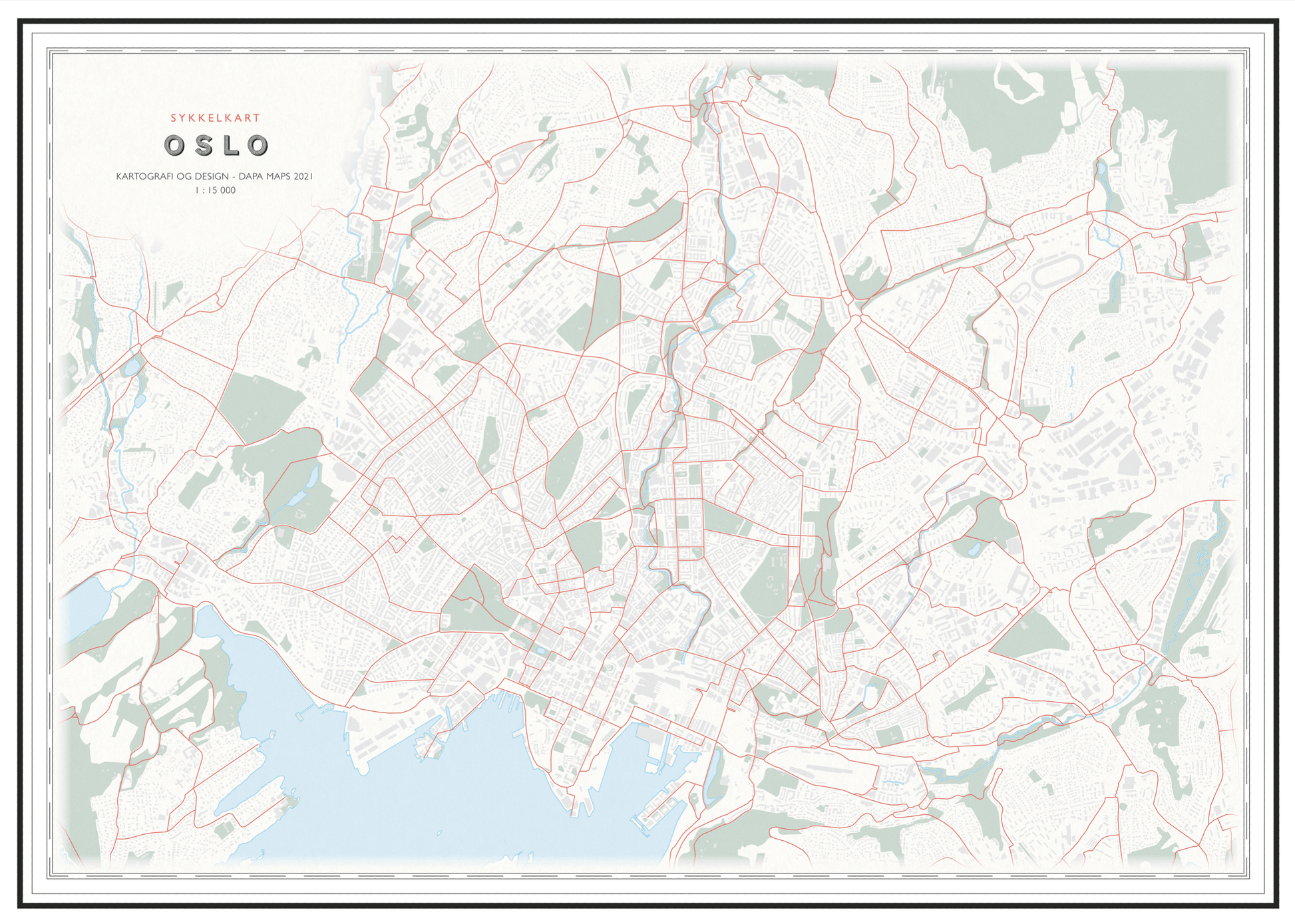 Oslo sykkelkart - uten navn (50x70 cm) - Dapa Maps