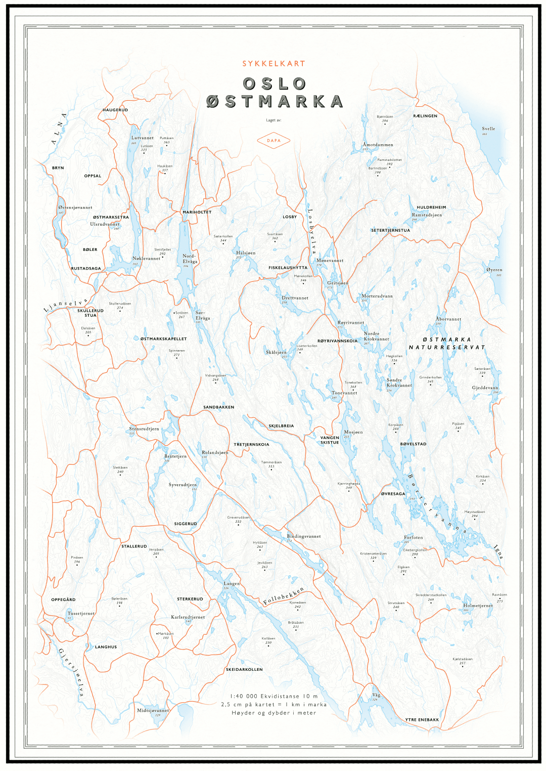 Sykkelkart Østmarka (50x70 cm) - Dapa Maps