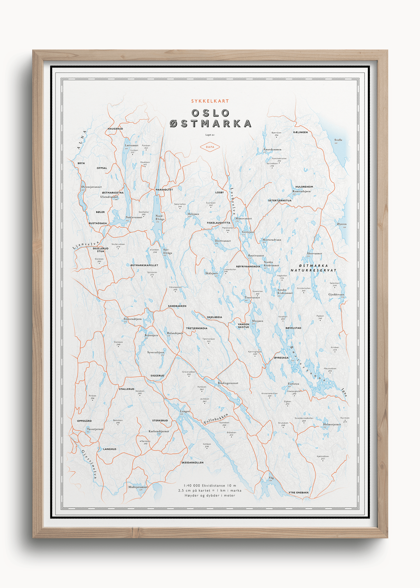 Sykkelkart Østmarka (50x70 cm) - Dapa Maps