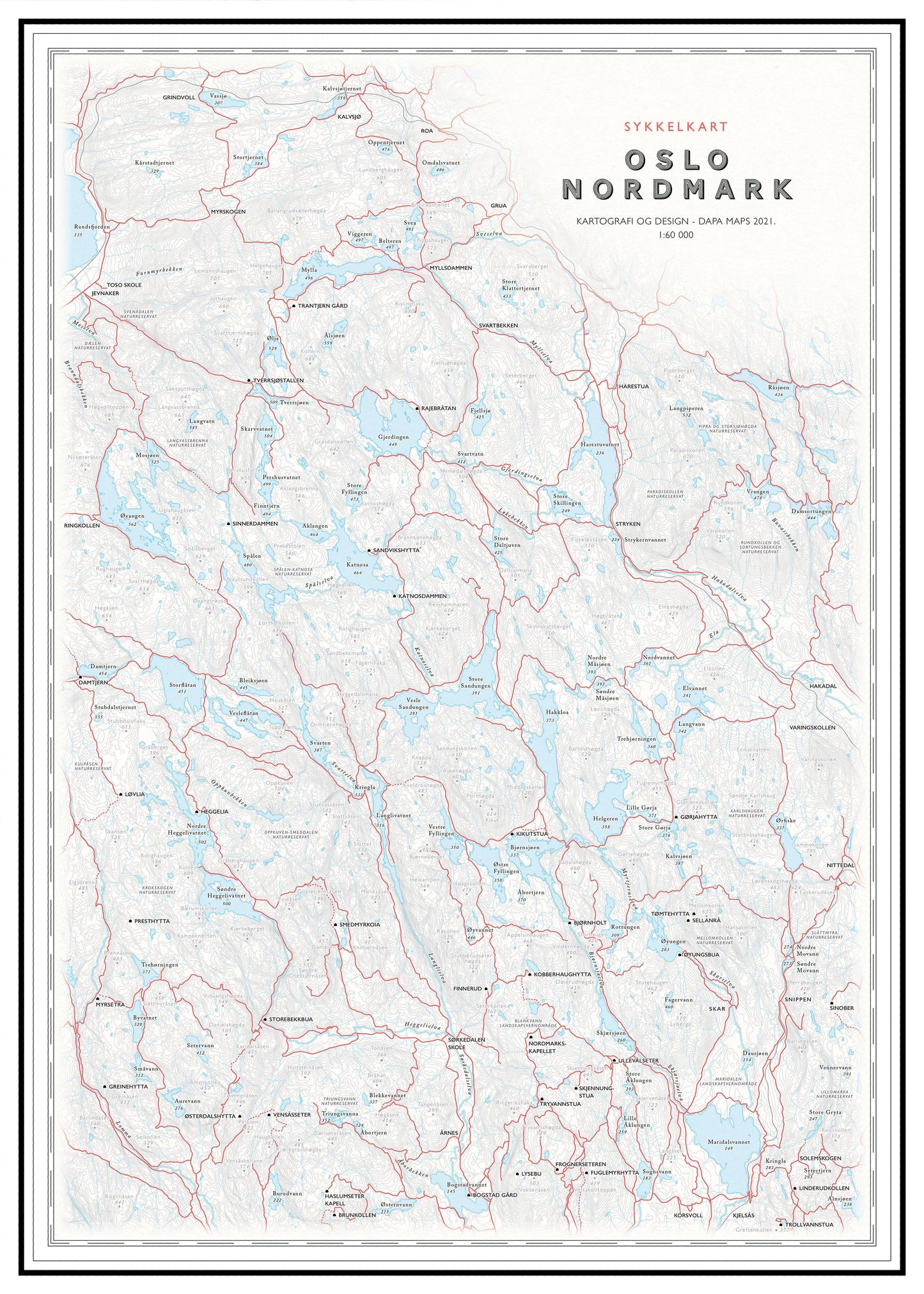 Sykkelkart Oslo Nordmark (50x70 cm) - Dapa Maps