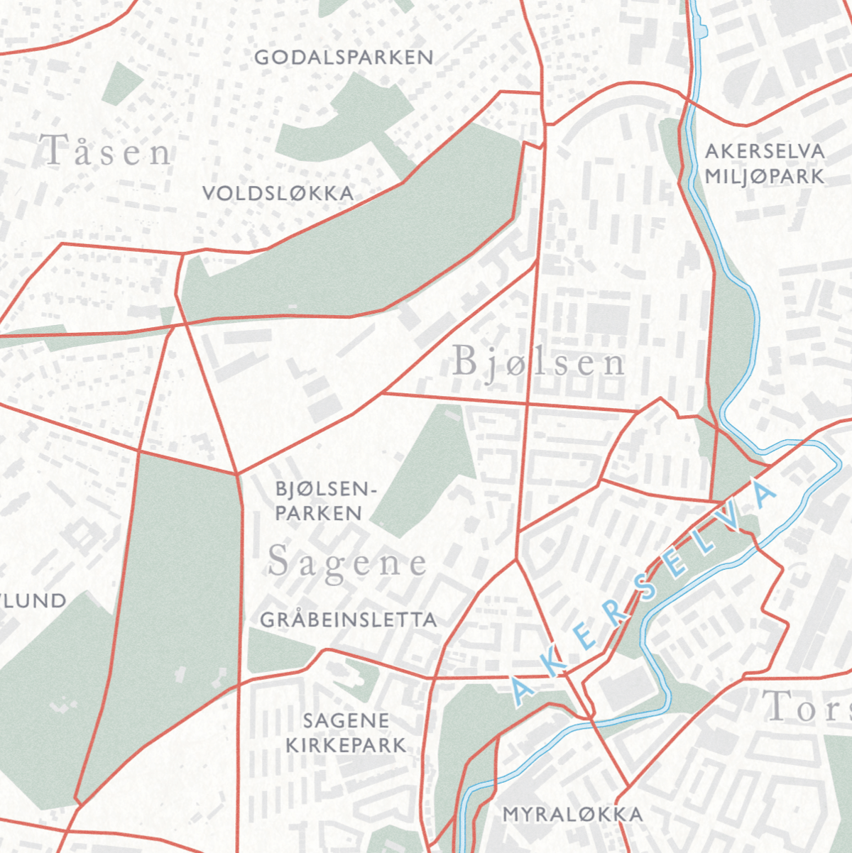 Sykkelkart Bjørlsen, Sagene, Tåsen og Torshov