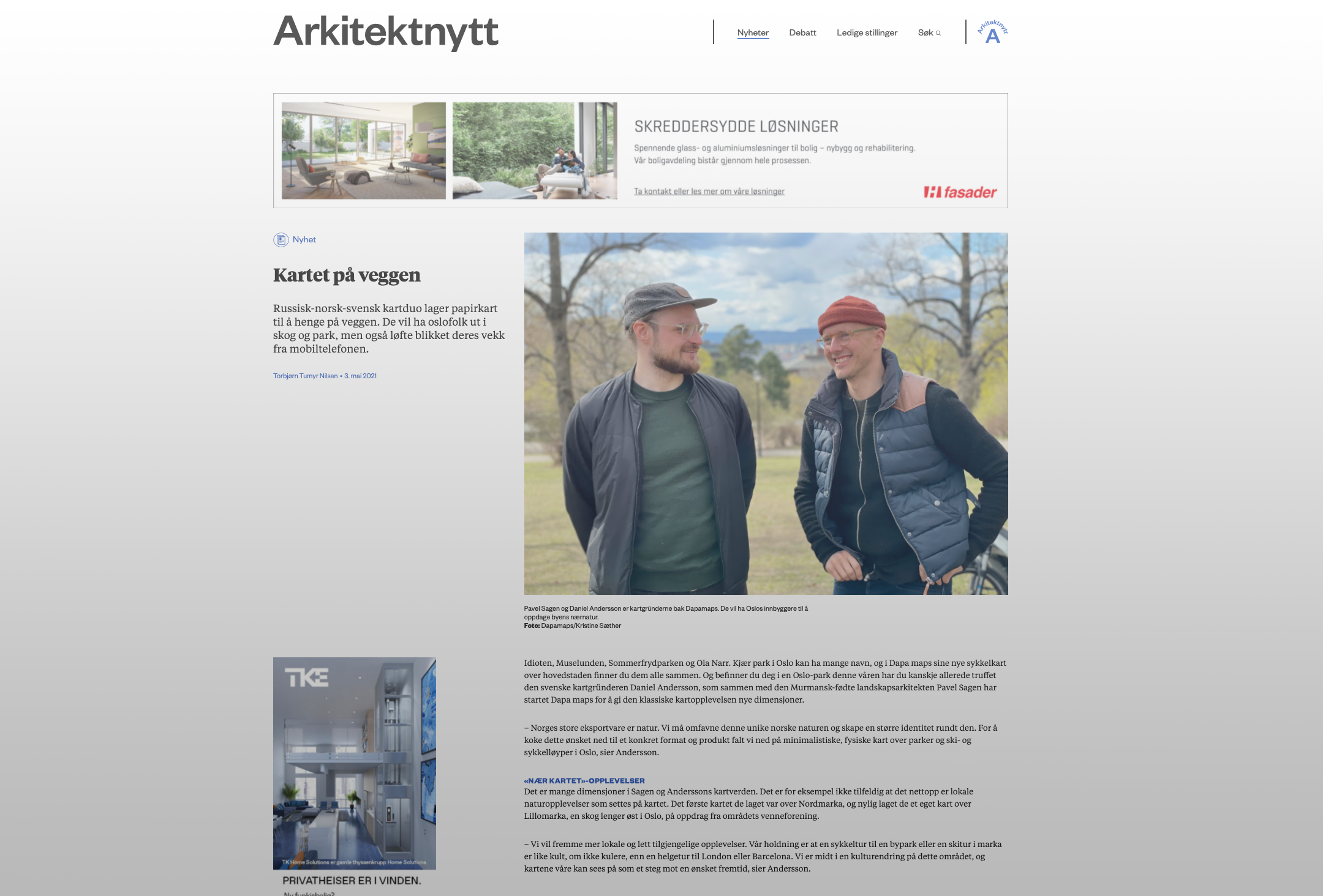 Arkitektnytt skriver om oss - Dapa Maps