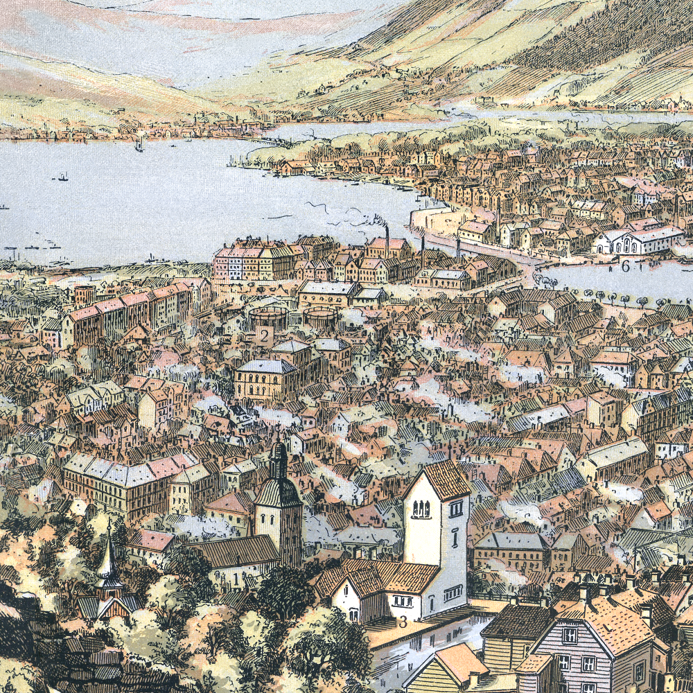 Bergen i fugleperspektiv 1903 (Franz Šedivý) i original størrelse (105x38,5cm)