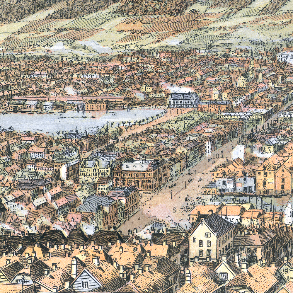 Bergen i fugleperspektiv 1903 (Franz Šedivý) i original størrelse (105x38,5cm)