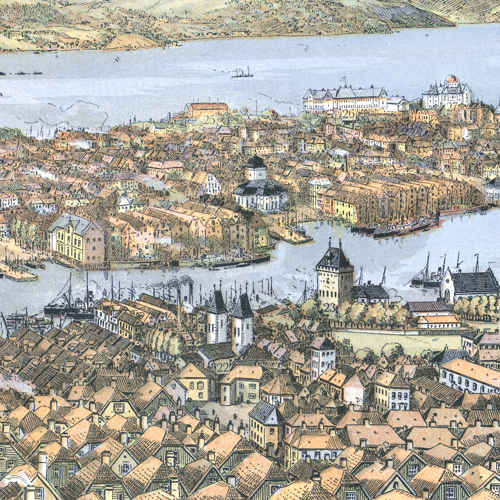 Bergen i fugleperspektiv 1903 (Franz Šedivý) i original størrelse (105x38,5cm)