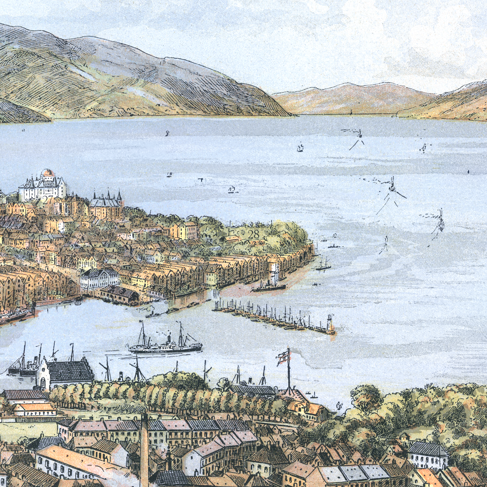 Bergen i fugleperspektiv 1903 (Franz Šedivý) i original størrelse (105x38,5cm)