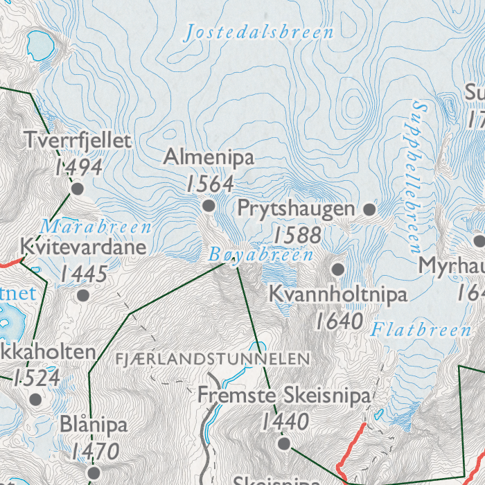 Turkart Jostedalsbreen - Bøyabreen, Supphellebreen, Marabreen, Fremste Skeisnipa