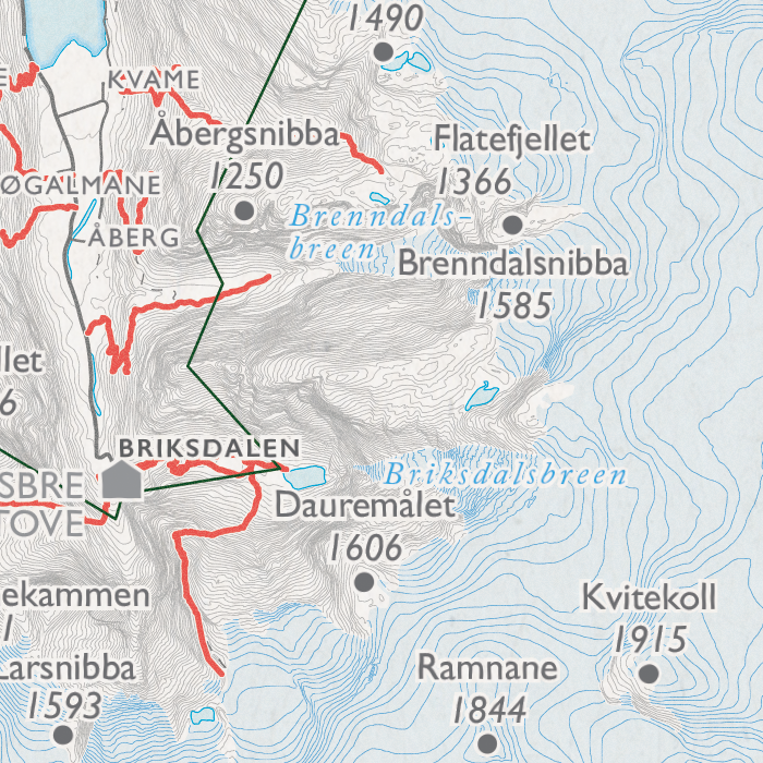 Turkart Jostedalsbreen - Briksdalsbreen, Brenndalsbreen, Brenndalsnibba, Kvitekoll