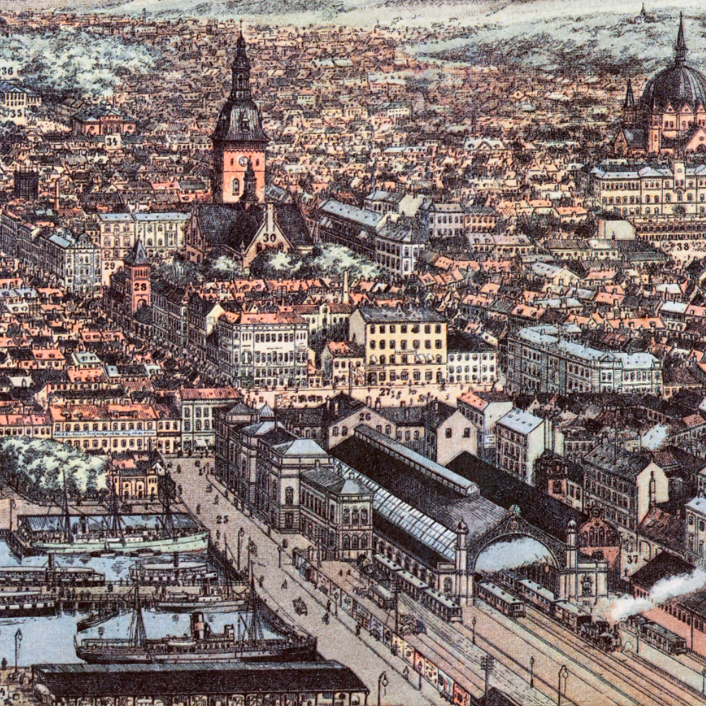 Kristiania i fugleperspektiv 1896 (Franz Šedivý) i original størrelse (168x58cm)