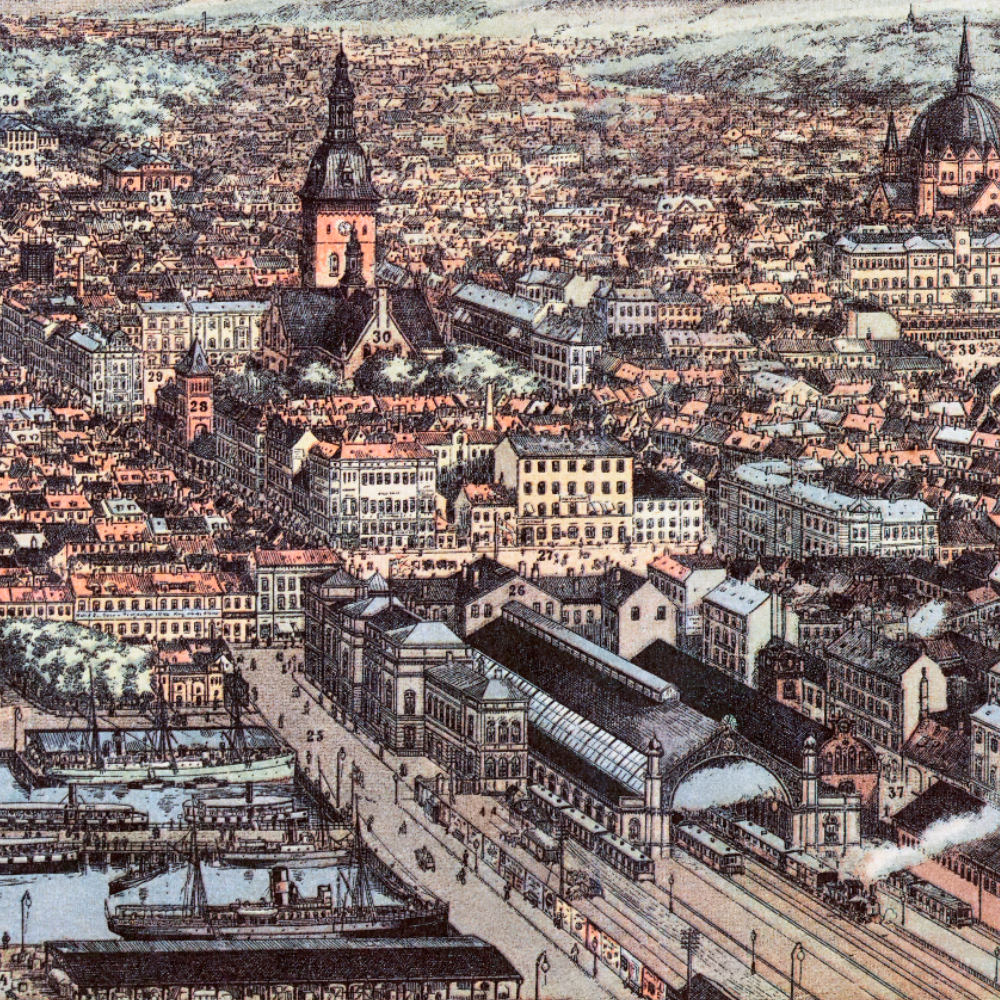 Kristiania i fugleperspektiv 1895 (Franz Šedivý) i original størrelse (120x38 cm)