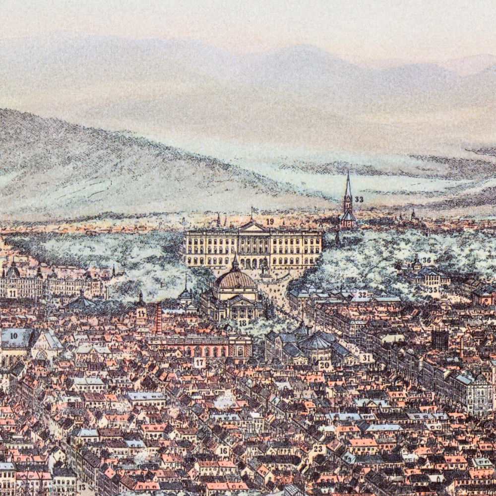 Kristiania i fugleperspektiv 1895 (Franz Šedivý) i original størrelse (120x38 cm)