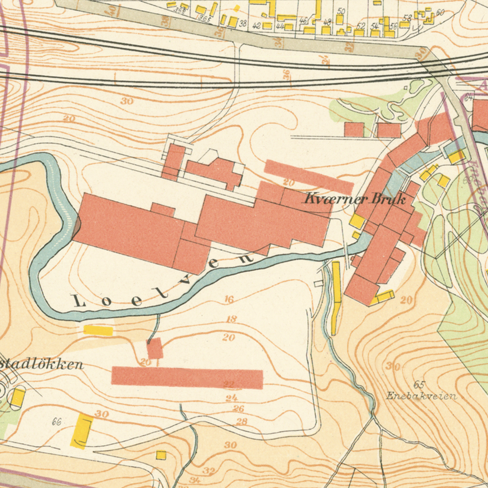 Nærbilde av historisk kart over Lodalen i Kristiania fra 1921