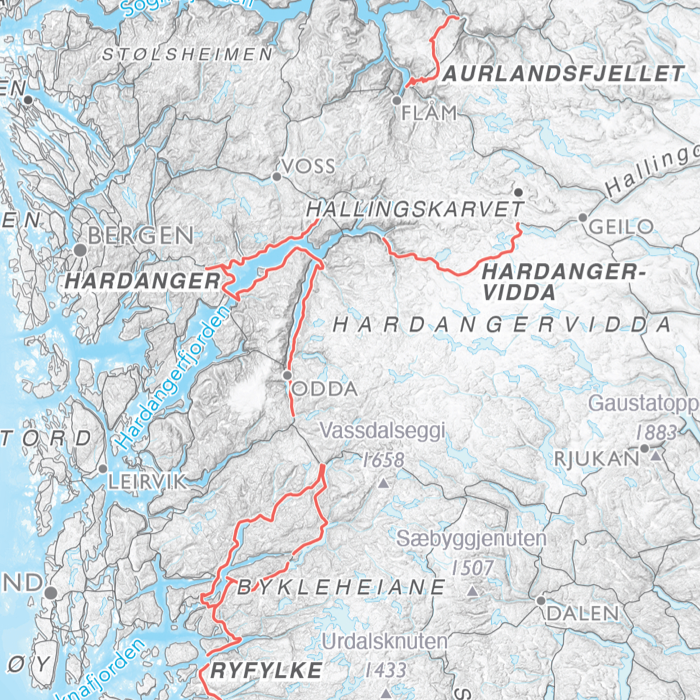 Norgeskart med nasjonale turistveger