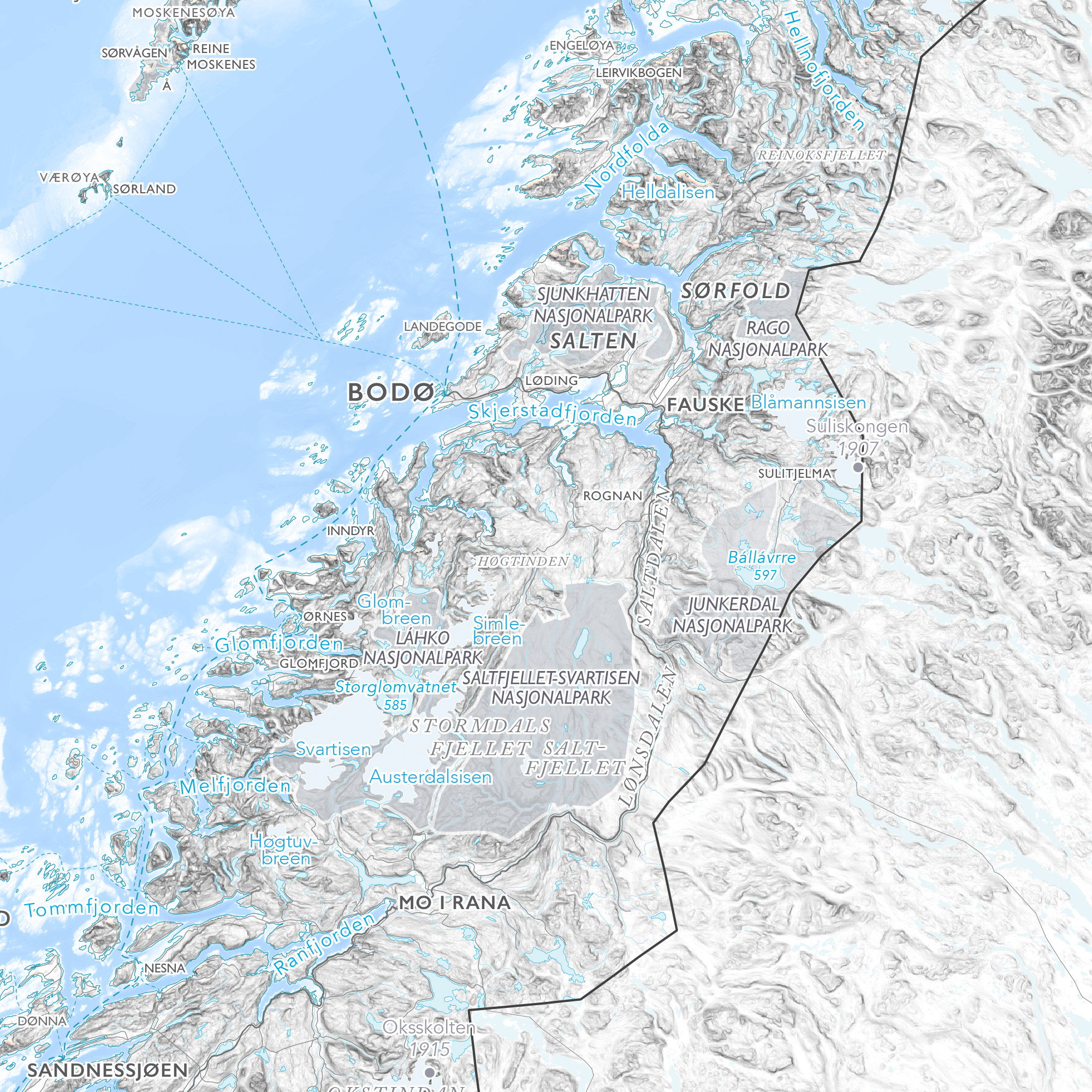 Norgeskart stort med nasjonalparker (1,5x1,0m)
