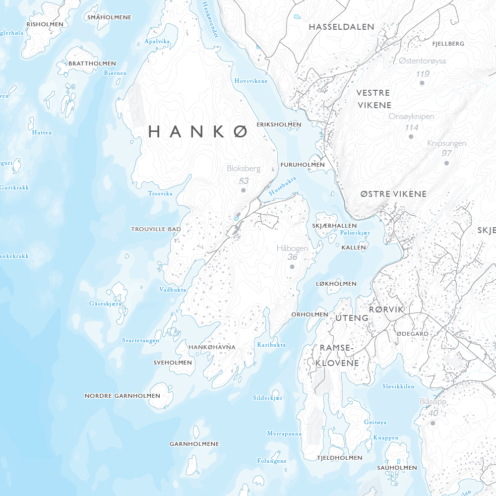 Skjærgårdskart Engelsviken - Fredrikstad - Hvaler - Skjebergkilen - Sponvika (120x120cm)