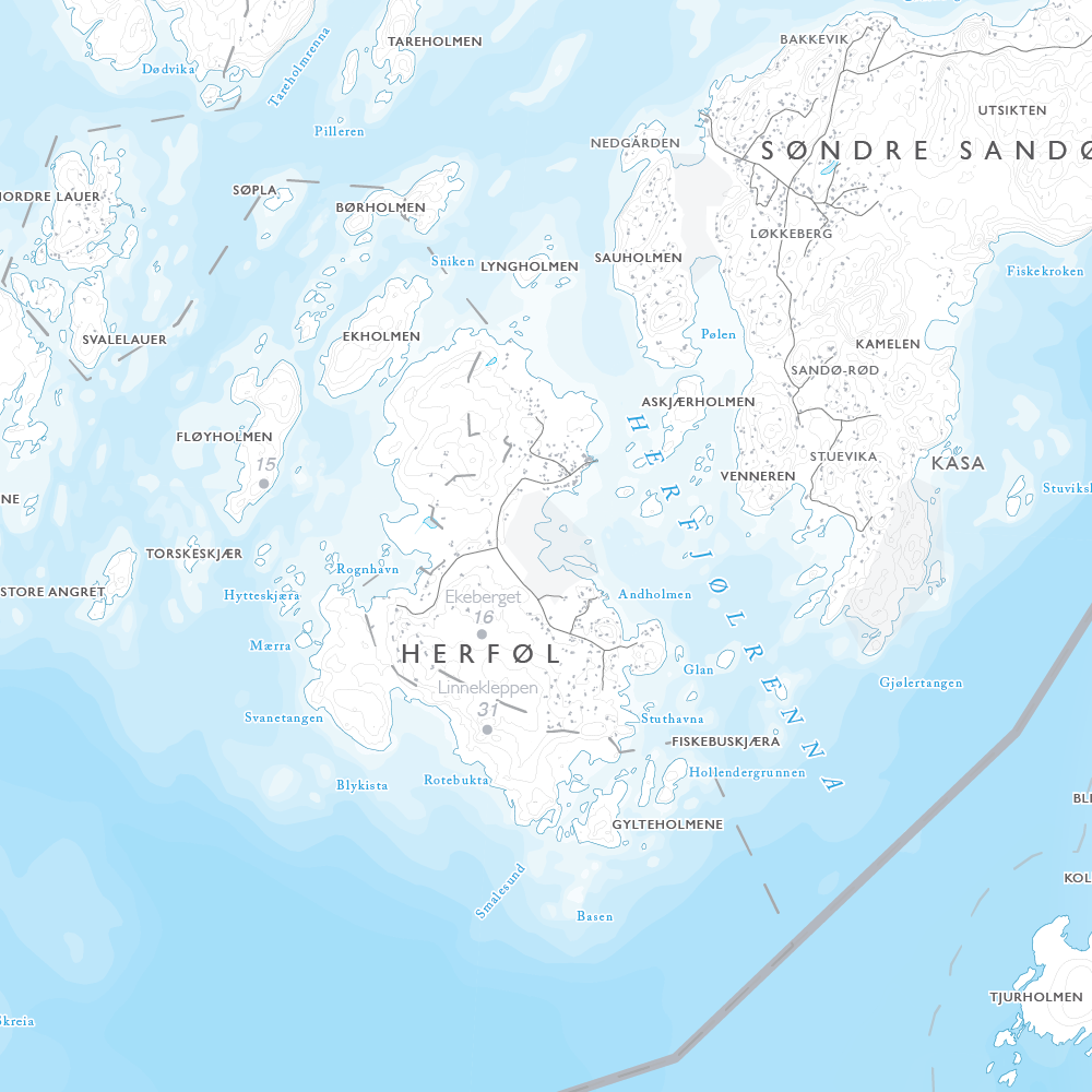 Skjærgårdskart Engelsviken - Fredrikstad - Hvaler - Skjebergkilen - Sponvika (120x120cm)