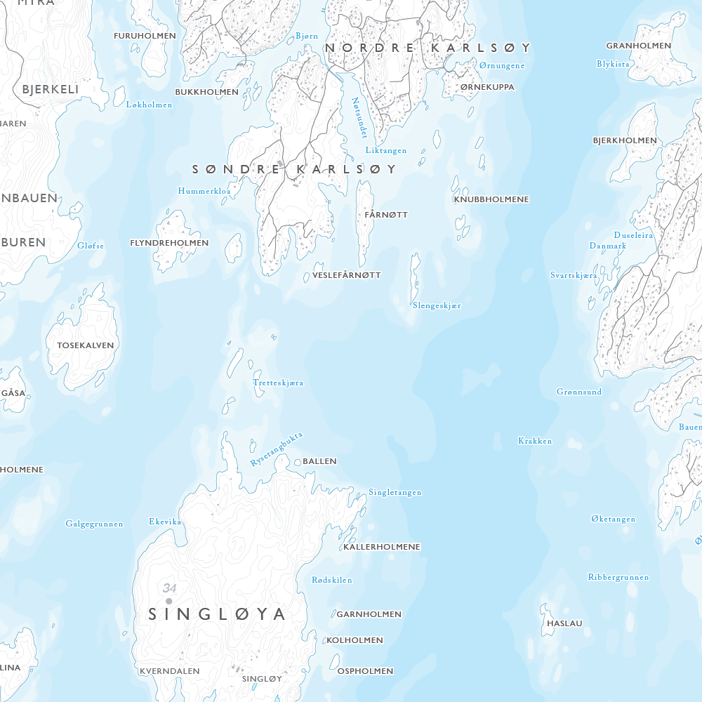 Skjærgårdskart Engelsviken - Fredrikstad - Hvaler - Skjebergkilen - Sponvika (120x120cm)