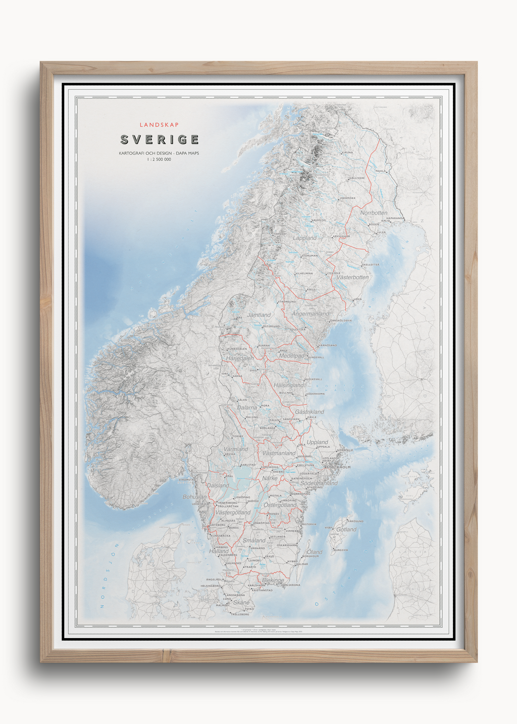 Kart over Sverige med landskap