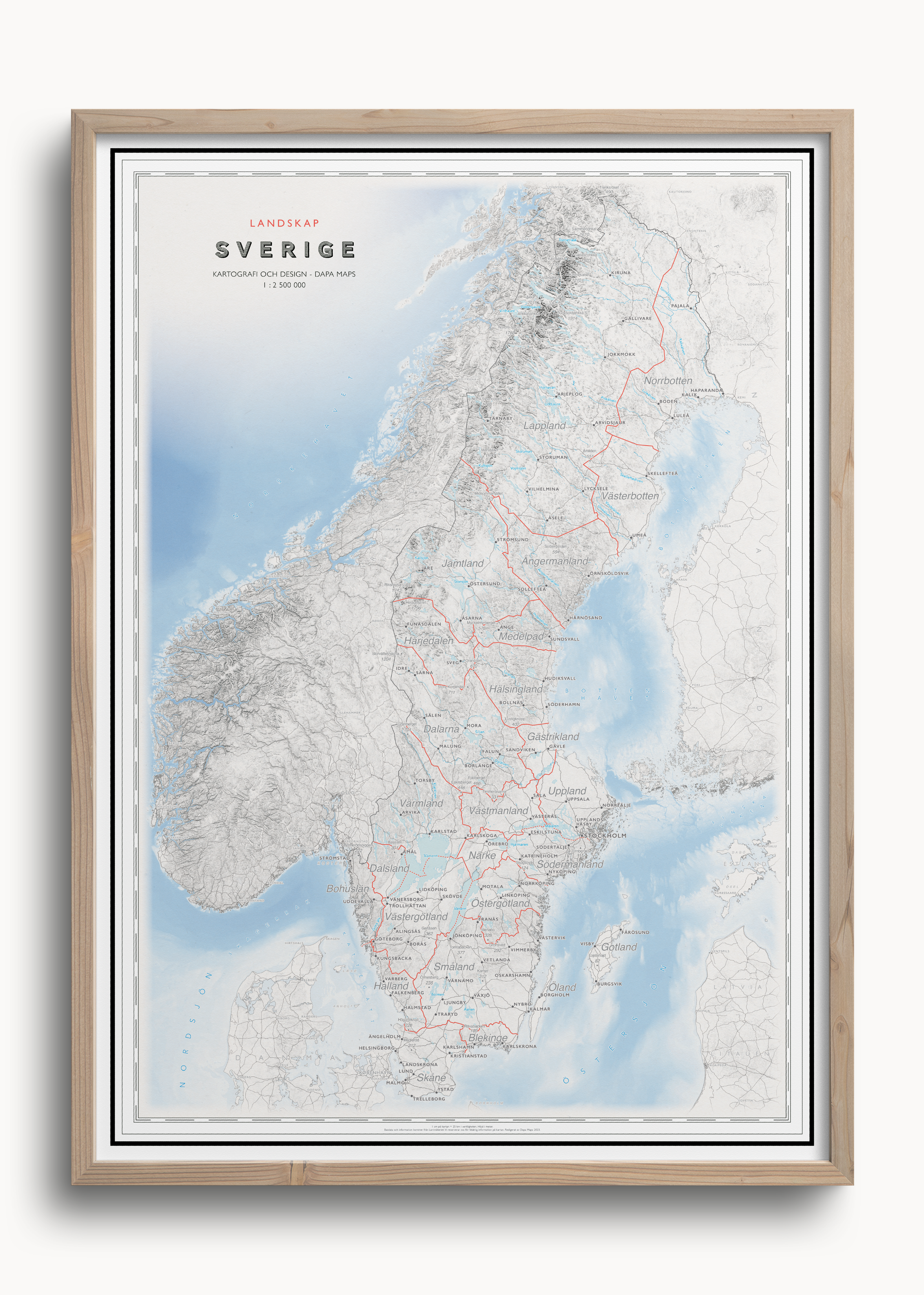 Kart over Sverige med landskap