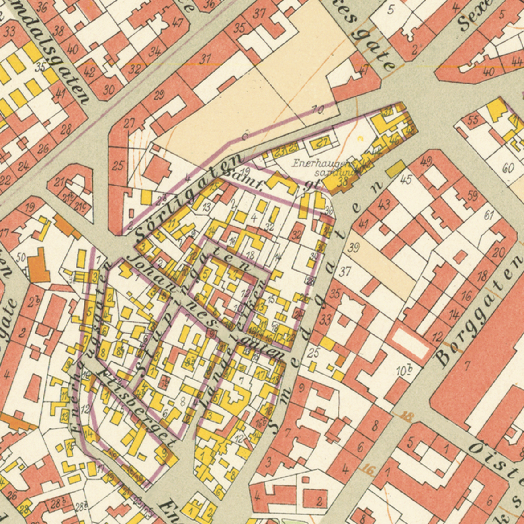 Nærbilde av historisk kart over Tøyen i Kristiania fra 1921