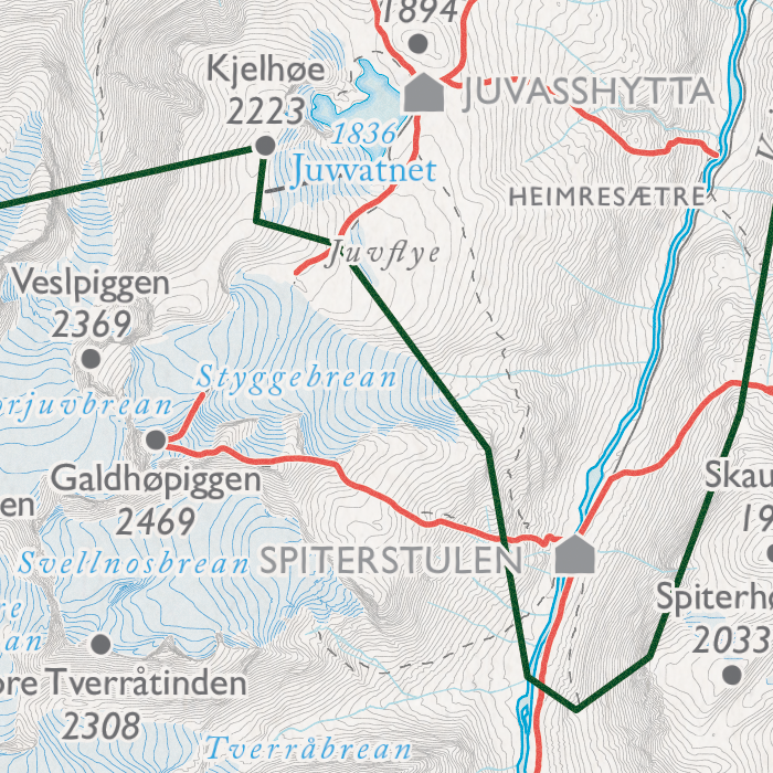 Breheimen - Juvasshytta, Spiterstulen, Galdhøpiggen, Juvvatnet, Styggebrean