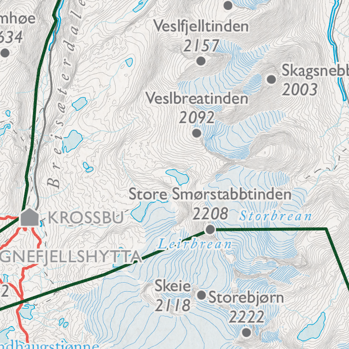 Breheimen - Sognefjellshytta, Krossbu, Storebjørn, Rundhaugstjønne, Leirbrean