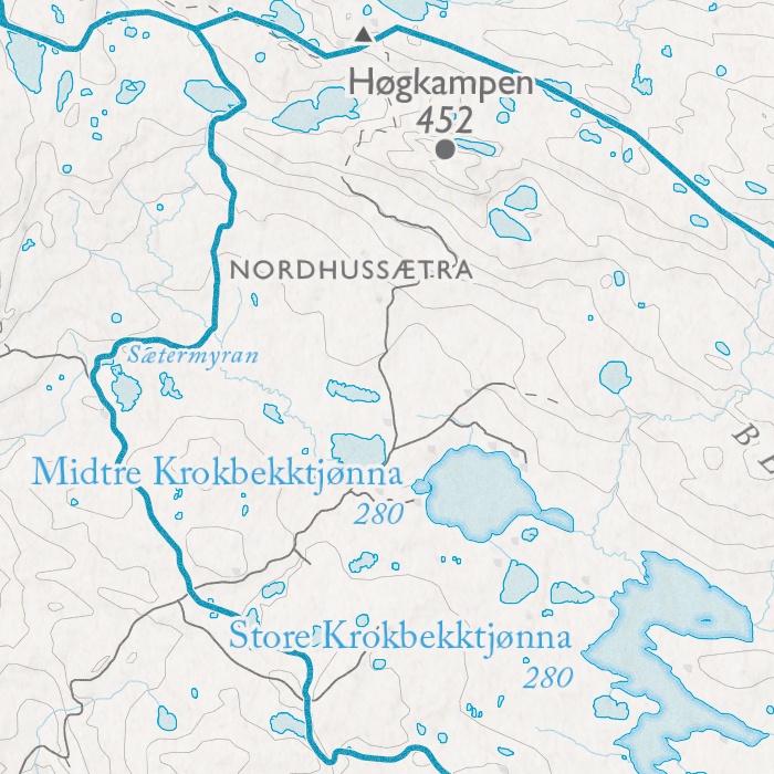 Skikart Midt-Troms - Høgkampen, Nordhussætra, Midtre Krokbekktjønna, Store Krokbekktjønna, Sætermyran