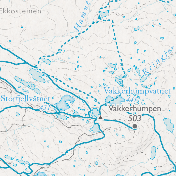Skikart Midt-Troms - Vakkerhumpen, Vakkerhumpvatnet, Storfjellvatnet, Ekkosteinen