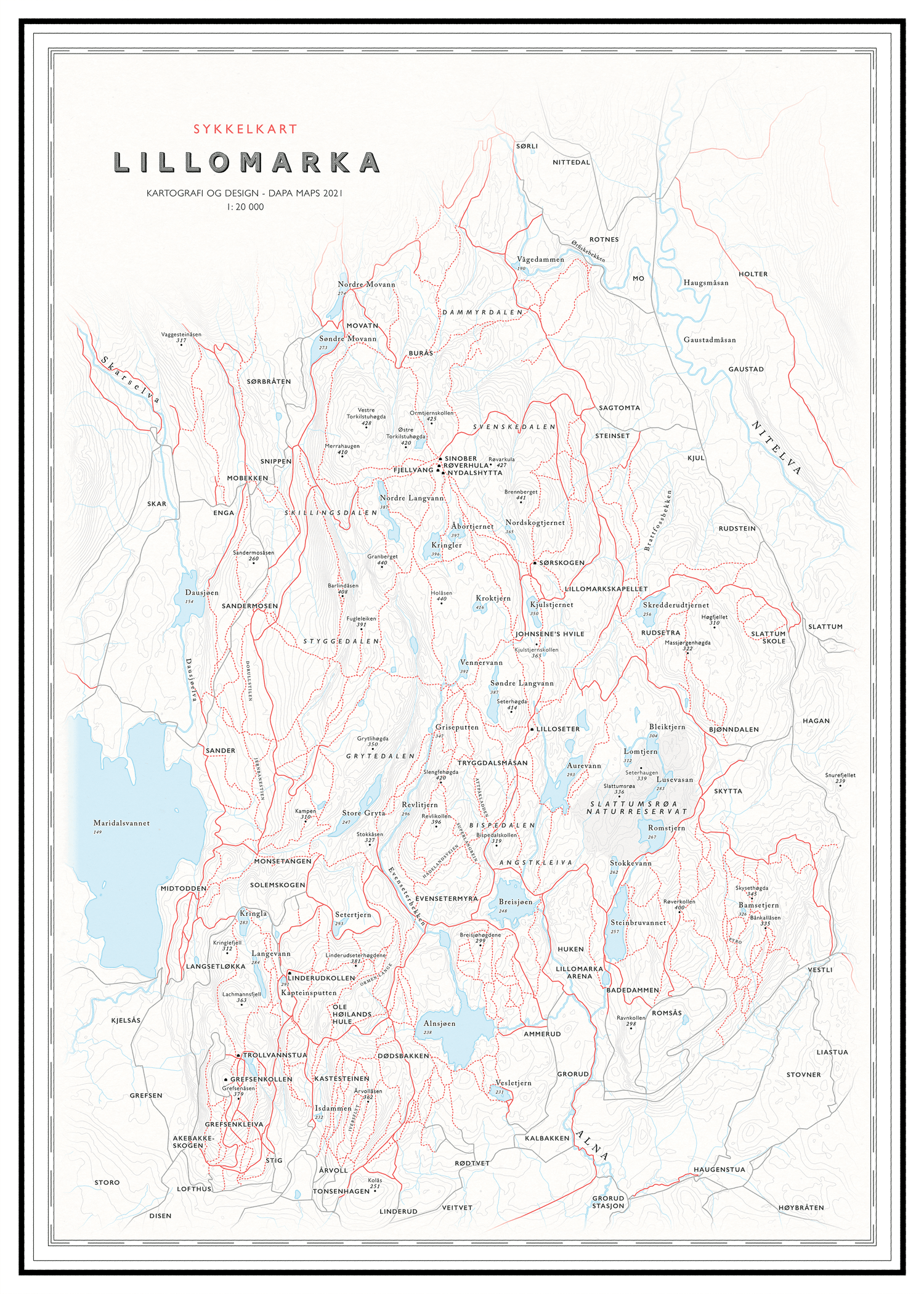 Sykkelkart Lillomarka (50x70 cm) - Dapa Maps