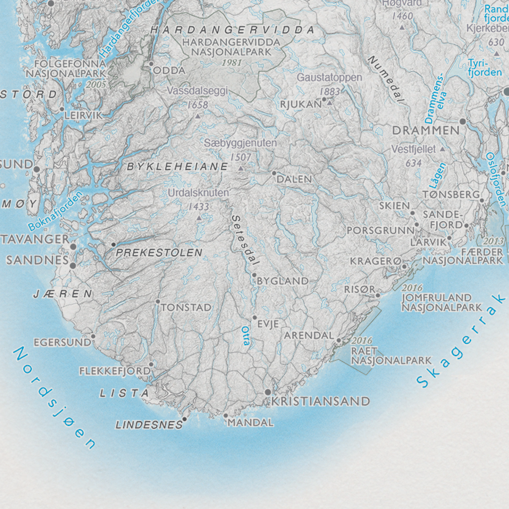 Norgeskart med nasjonalparker