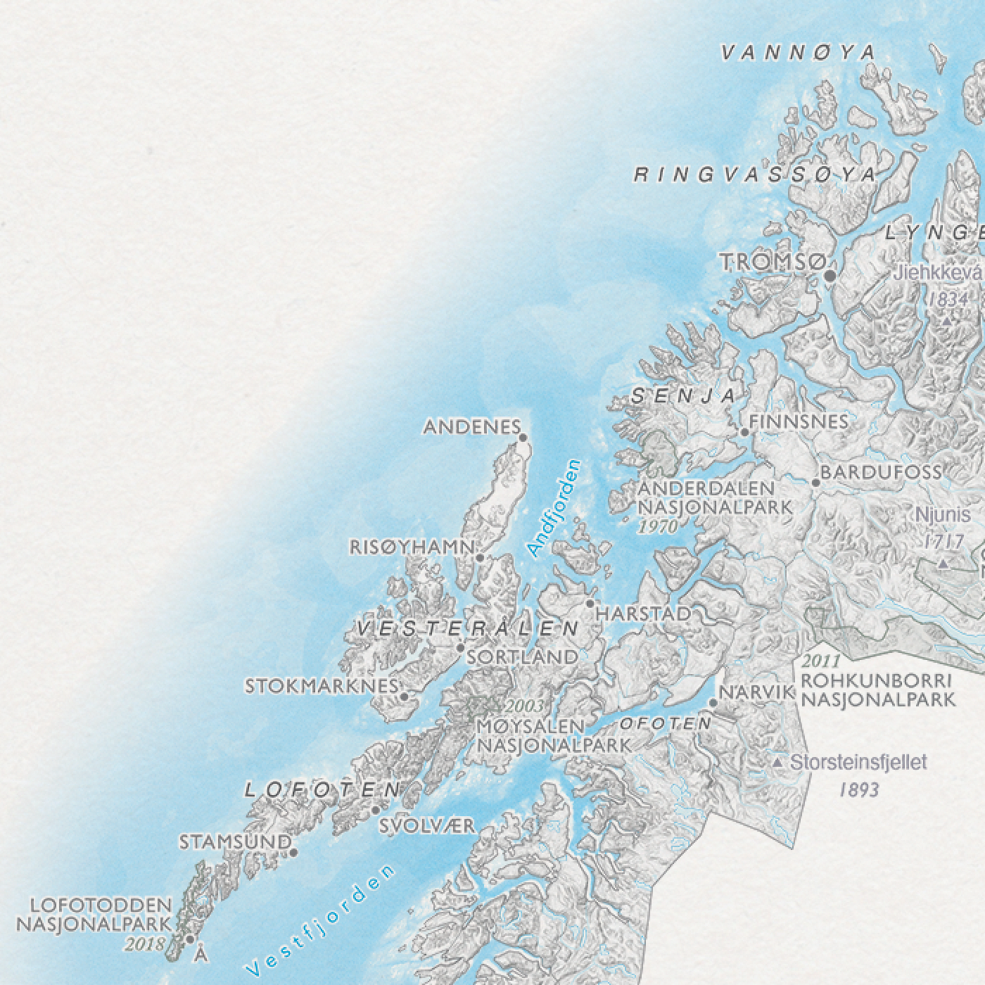 Norgeskart med nasjonalparker