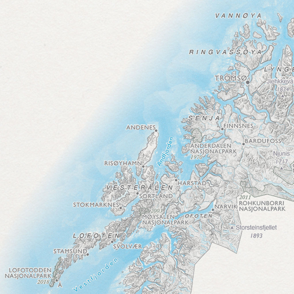 Norgeskart med nasjonalparker
